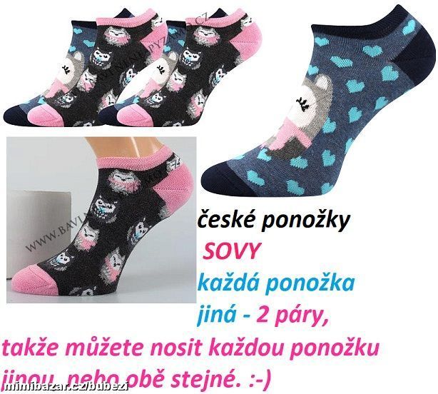 Nízké kotníkové ponožky Duo 01 - sovy - 2 páry