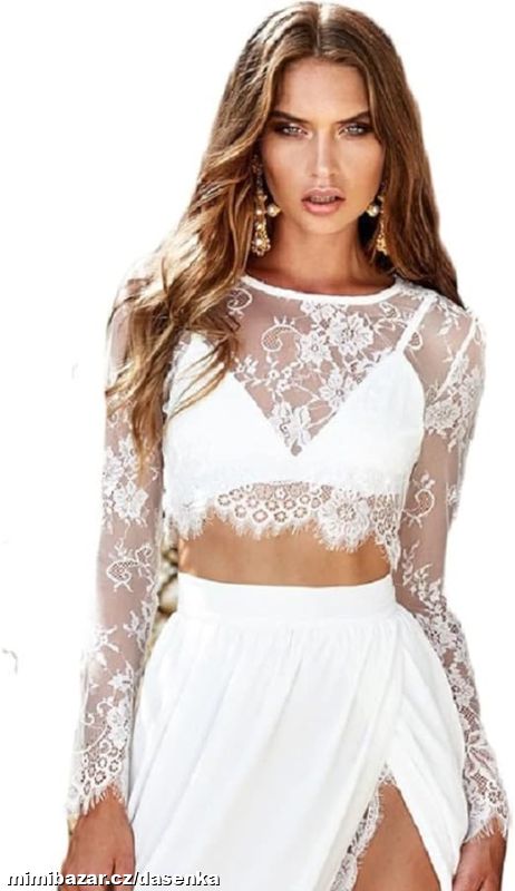 Bílé krajkové bolerko s dlouhým rukávem S