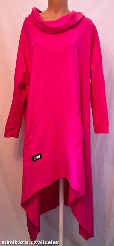 g19 Sytě růžová asymetrická mikina s kapucí