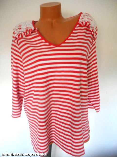 proužek tričko s háčkováním a rozparky vel. XXL