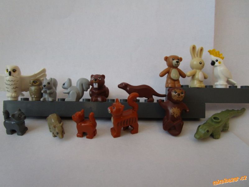 Lego zvířátka sova, vydra, bobr, krokodýl, kotě, kočka.