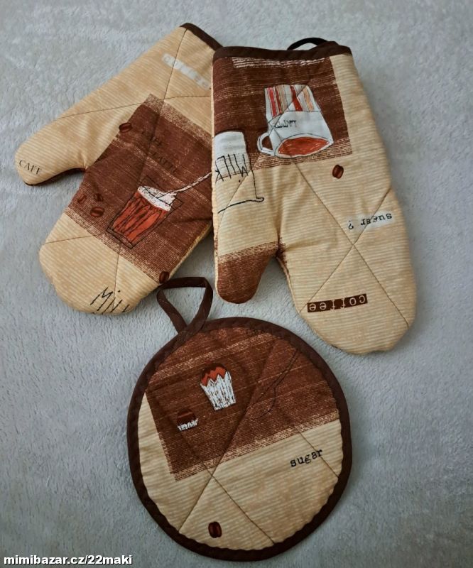 Kafe, čaj , chňapky, rukavice, utěrka, ubrus, 