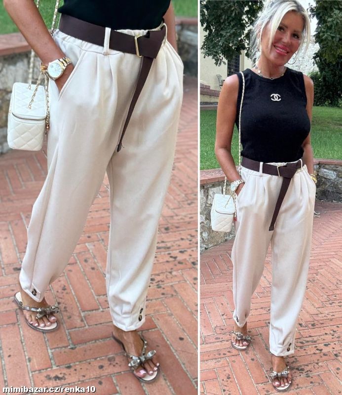 Dámské kalhoty s páskem KNOFLÍČKY - skladem