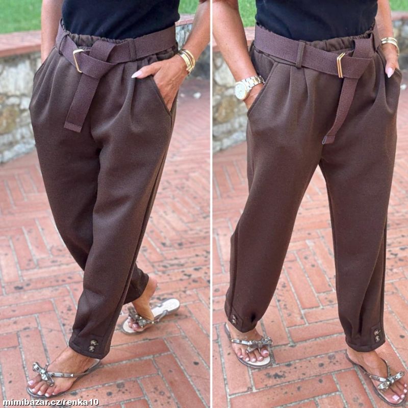 Dámské kalhoty s páskem KNOFLÍČKY - skladem