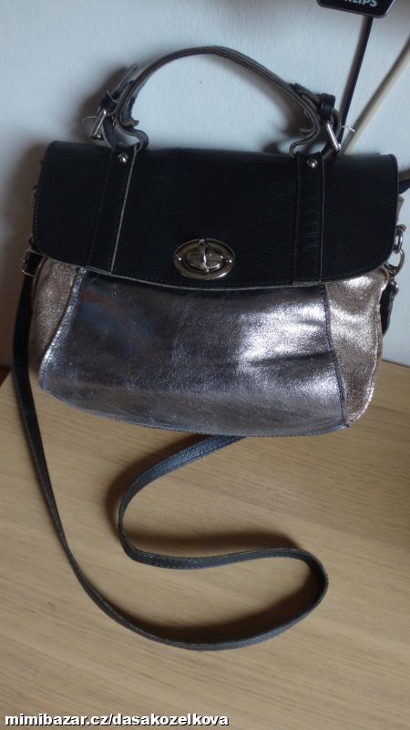 Krásná stříbrno-bronzovo-černá kožená kabelka