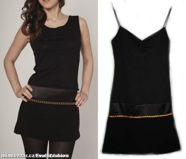 Černé šaty se zlatým páskem BONPRIX vel. 32/34