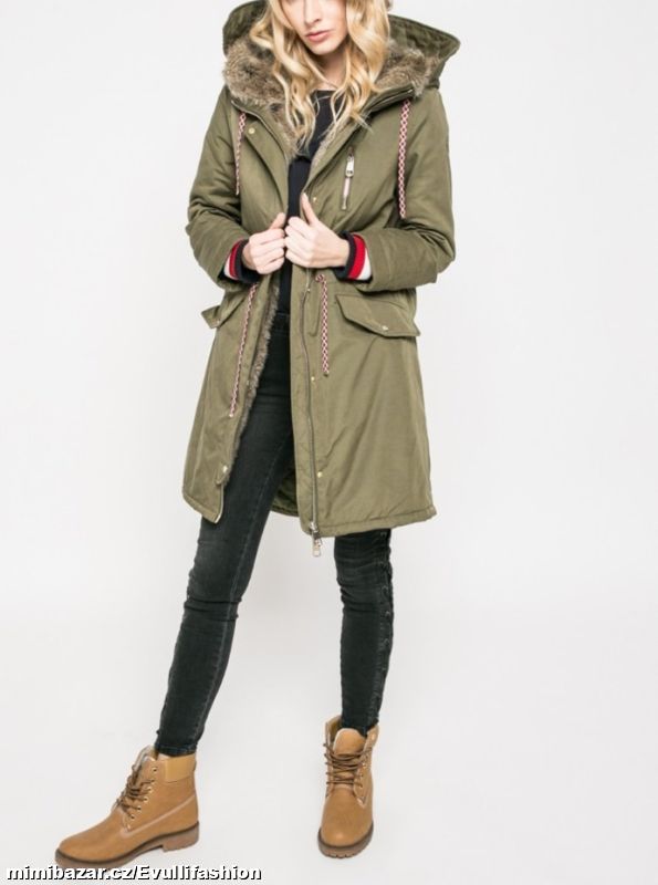 Khaki parka / kabát s kožíškem Tommy Hilfiger XS/S