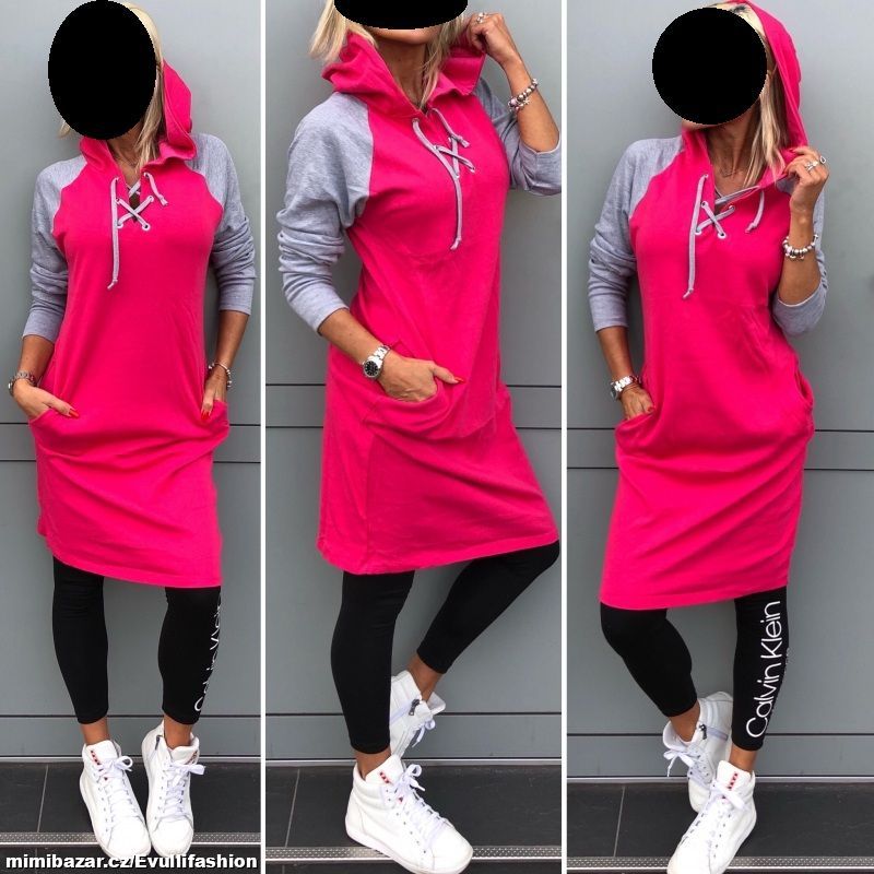 Růžovo-šedé mikinové šaty vel. M