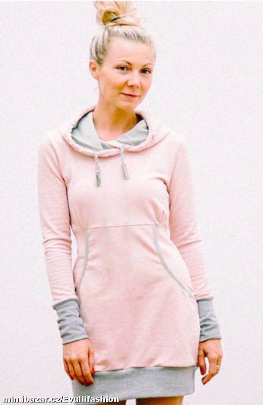 Růžovo-šedé mikinové šaty vel. M