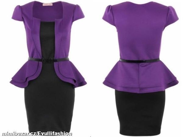 Fialovo-černé peplum šaty KRISP vel. 10 (M)