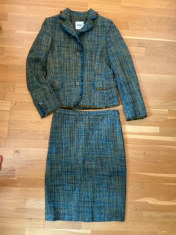 Kostým sako sukně modrá hnědá
