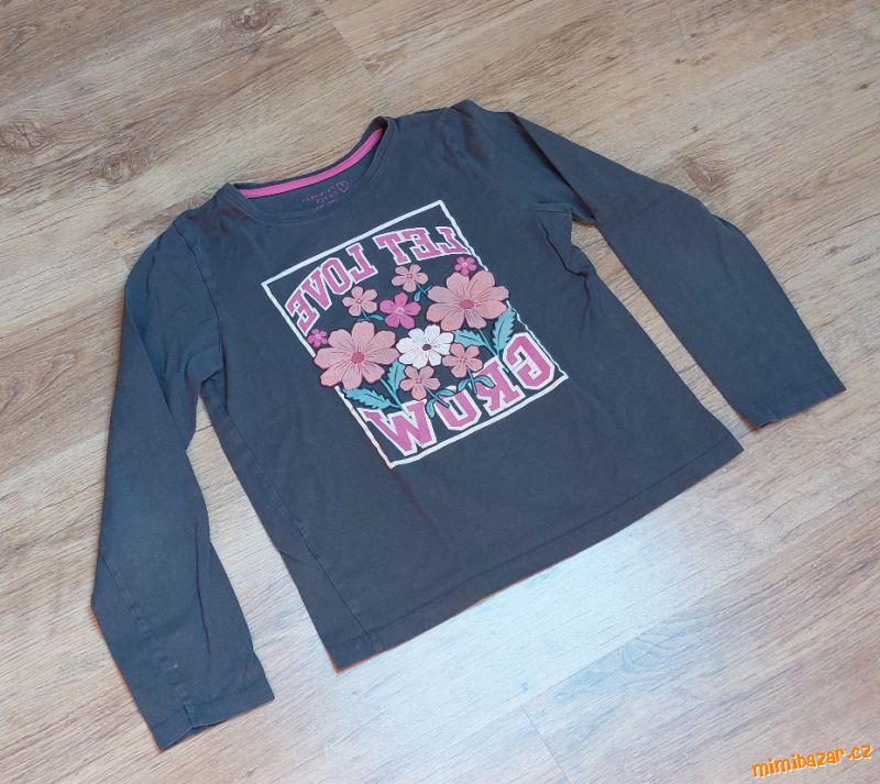 Khaki tričko s květy, dlouhý rukáv