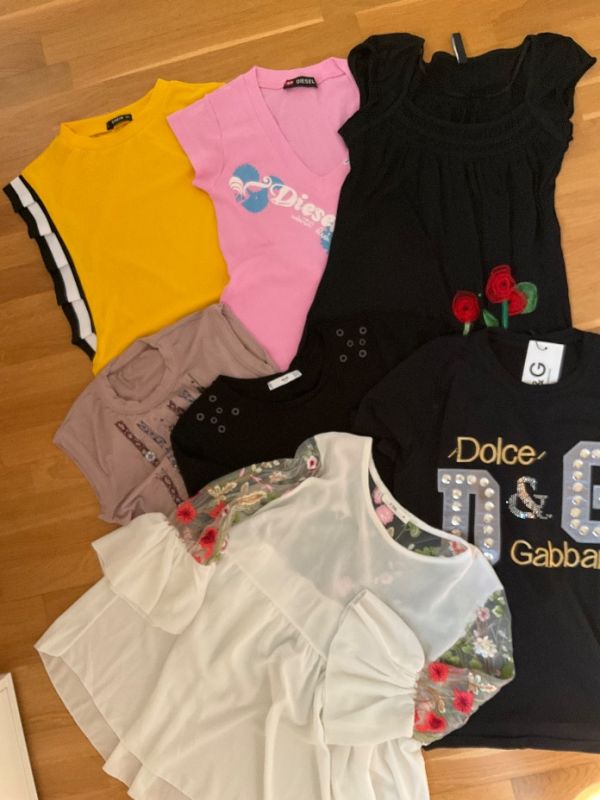 Tričko žluté černé růžové halenka bílá výšivka