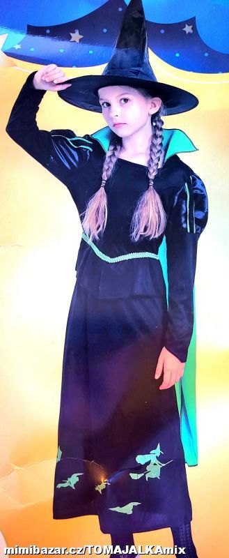 KARNEVAL KOSTÝM SET MASKA ČARODĚJ KA ŠATY 104-140