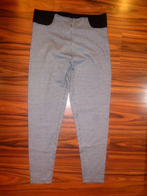 Super černobílé elastické kalhoty na širokou gumu