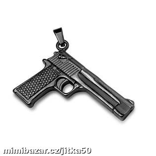 Černý ocelový přívěšek pistole SKLADEM