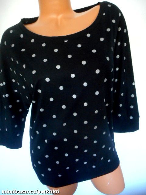 černé puntíkaté tričko stříbrné třpytky vel.M