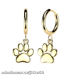 Zlacené visací ocelové náušnice psí tlapky