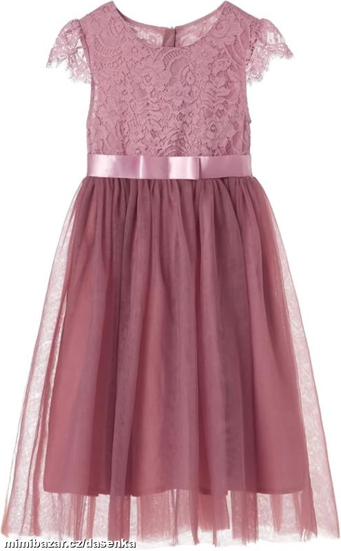 Dívčí tylové šaty s krajkou Dusty Rose 7 let 130
