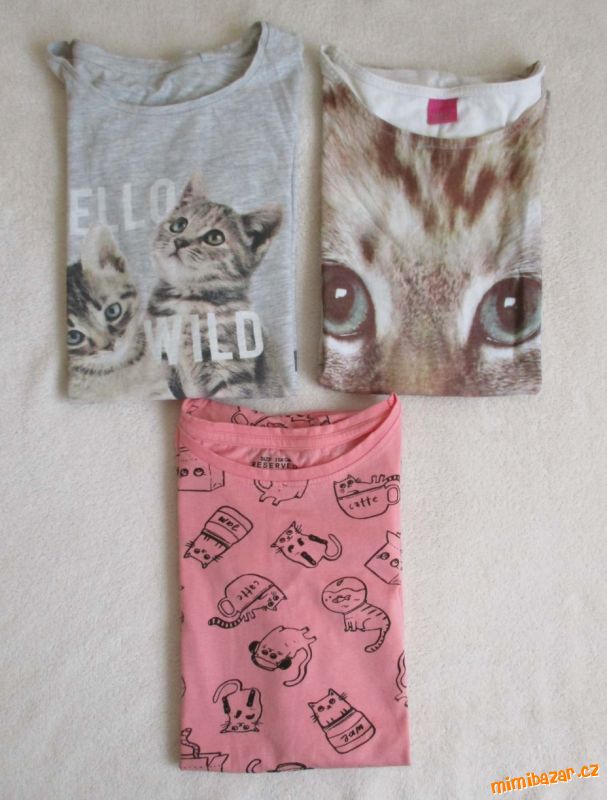 Dívčí trička s kočkami 158 164 set 3ks