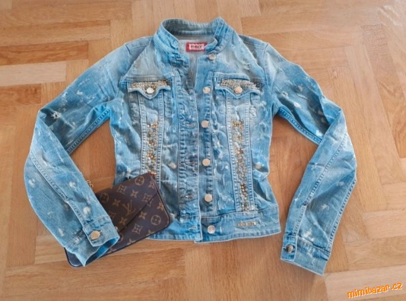 Riflová bunda MET in jeans se zlatými prvky