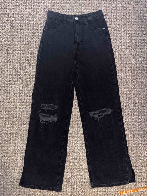Dívčí široké černé jeansy, džíny, rifle H&M