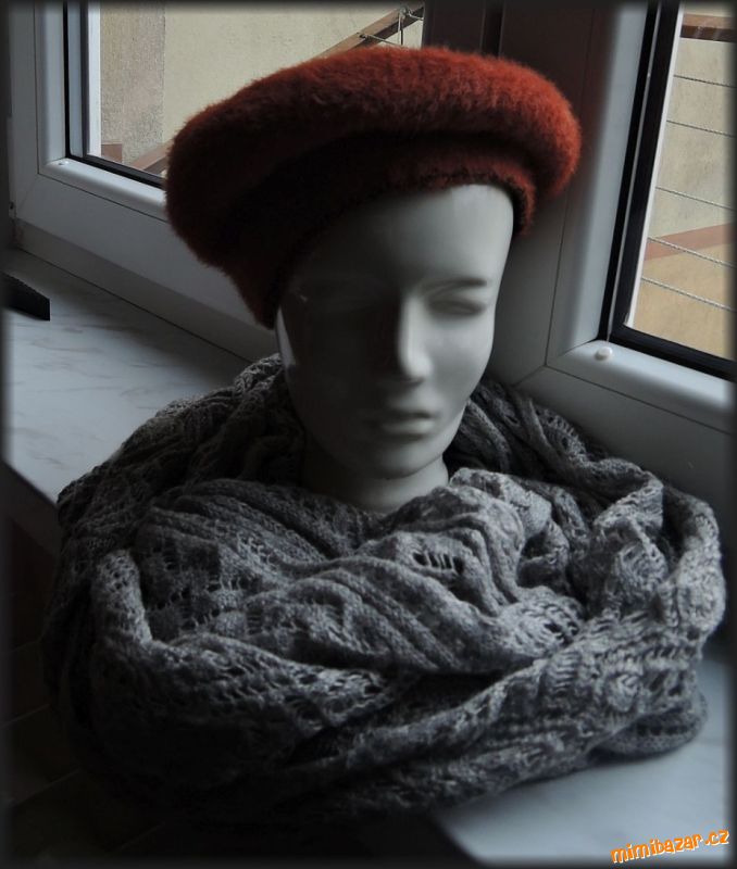 Šedý háčkovaný šatek, tunel, měkký, uni, jako N.ov