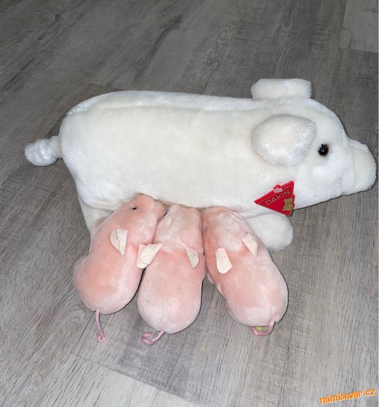 Vintage prasátko se 3 růžovými selátky, 80. léta