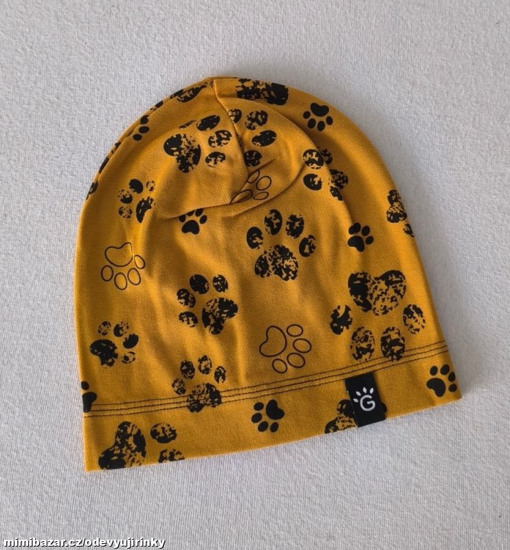 Okrová jarní čepice Tlapky NOVÁ