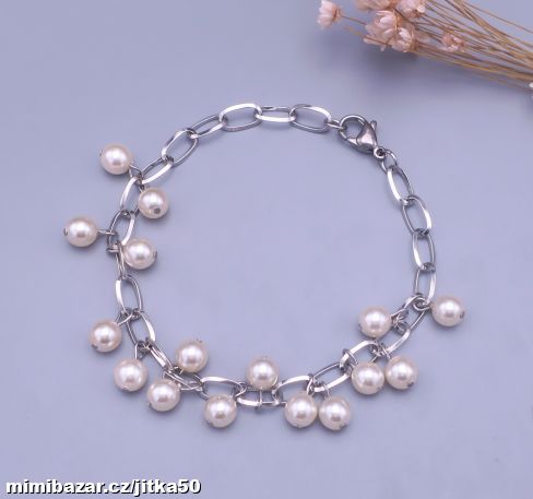 Originální náramek z chir oceli s perličkami
