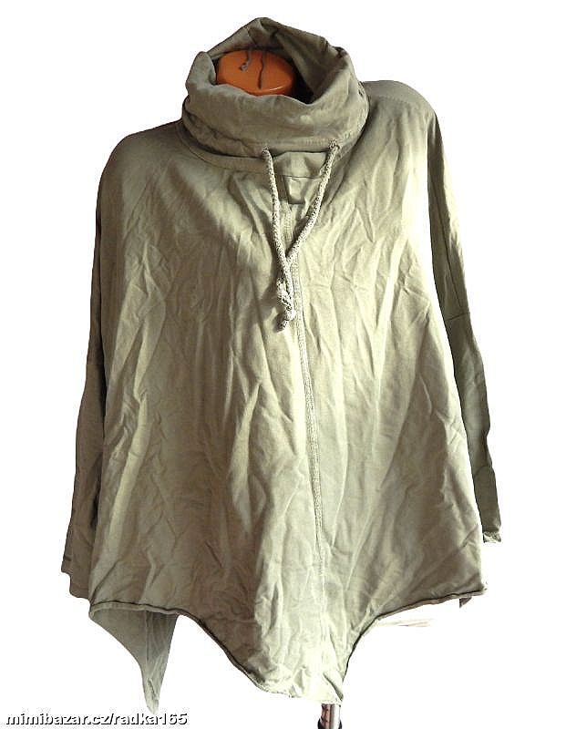 Teplákové khaki pončo mikina různé délky vel.48/50