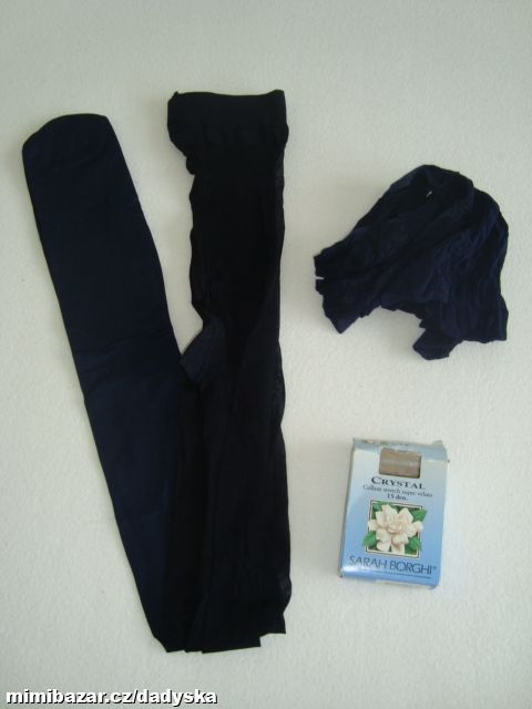 2x tmavě modré punčochy jedny s nadkolenkou