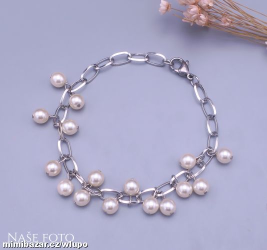 Originální náramek-chirurgická ocel s perličkami