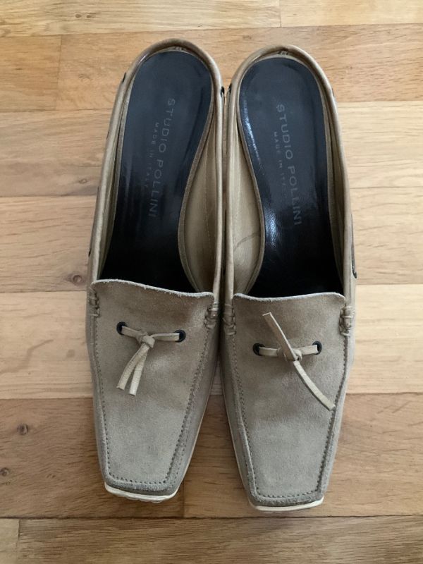 Pantofle kožené béžové na podpatku