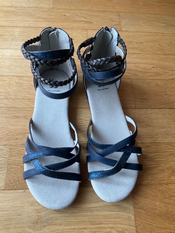 Páskové sandály kožené modré na rovné podešví