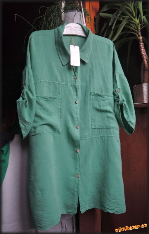 Lux. zelená lněná košile, 100%len, N.ová, v. UNI