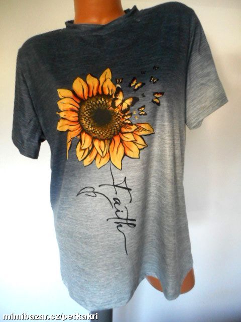 žíhané tričko slunečnice motýlci vel XL