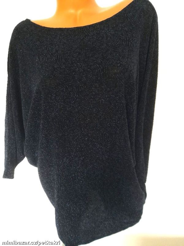 tyrkysově protkaný černý třpytivý svetřík/šaty 12
