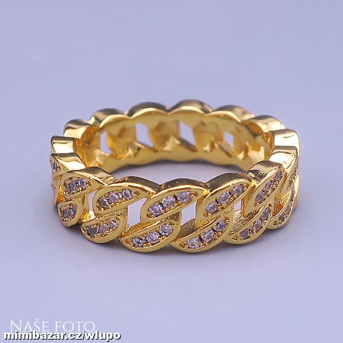 Zlatý hip hop prsten Cuban Ice – unisex