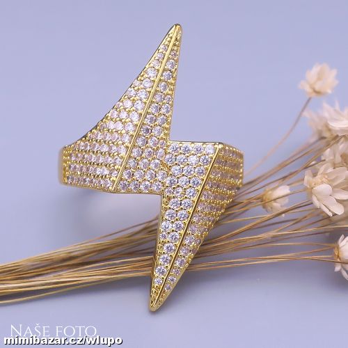 Zlatý hip hop prsten Lightning Ice – unisex