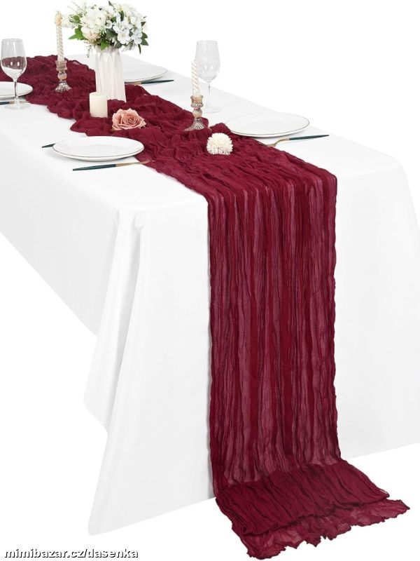 Boho běhoun z gázoviny na slavnostní stůl 90x300cm
