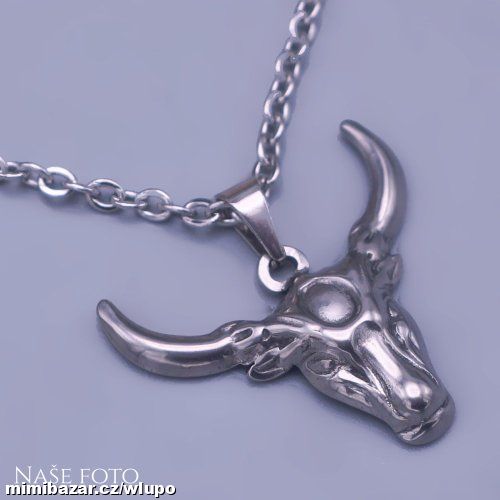 Přívěsek z chir. oceli - hlava býka s řetízkem