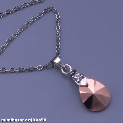 Přívěsek Swarovski slza z chir oceli – gold rose