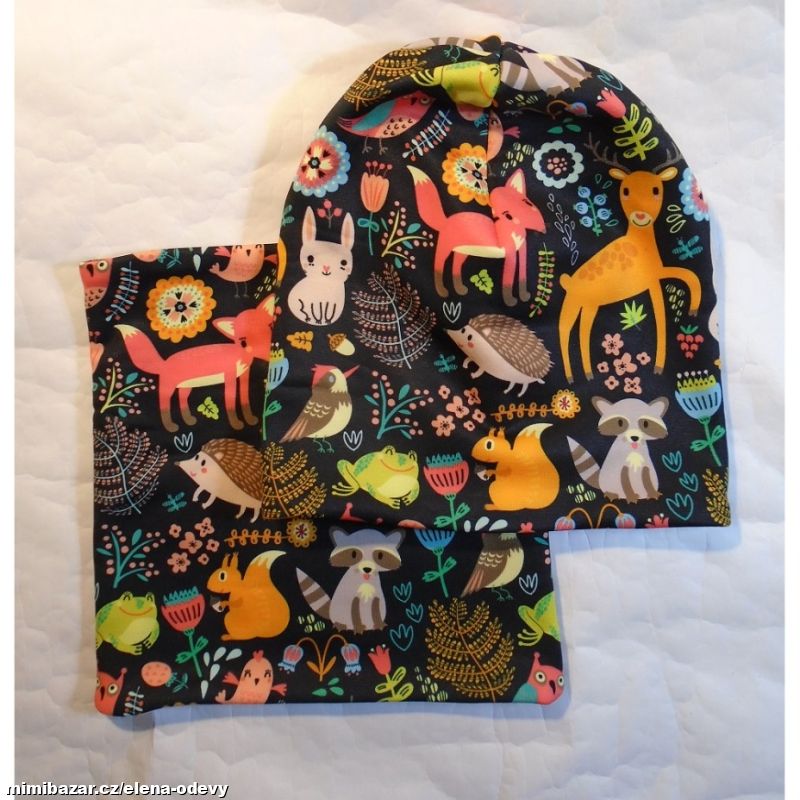 spr. čepice a nákrčník Zvířátka z lesa