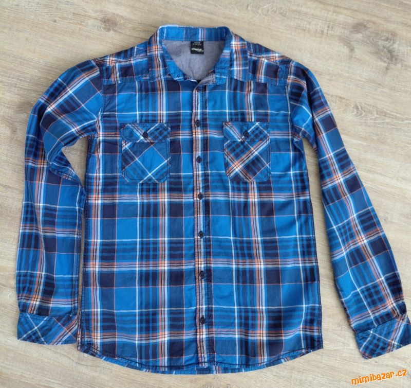 MODRÁ BAVLNĚNÁ KÁRO KOŠILE