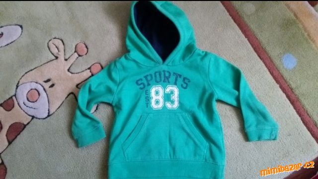 zelená mikina pro kluka s kapucí, 12-18 m