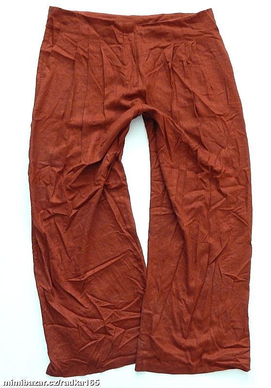 Modní širší rezavé kalhoty se sklady vel.48
