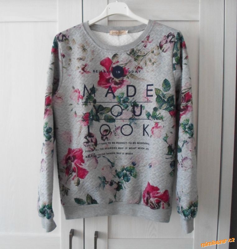 Šedá květovaná mikina mikinka