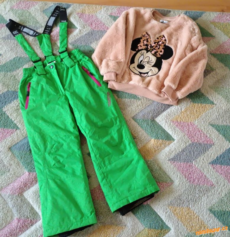 Lyžařské kalhoty, oteplovačky vel.116/122 + mikina