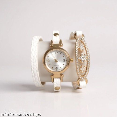 Dámské bílé koženkové páskové hodinky